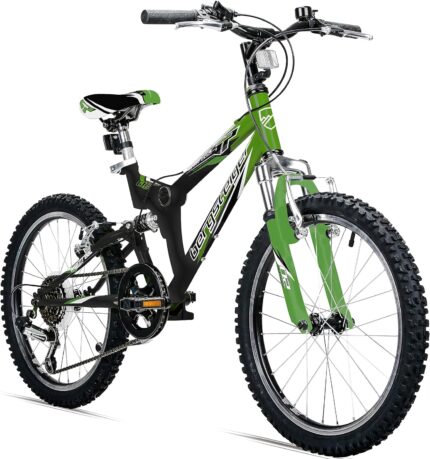 Bergsteiger Montreal 20, 24-Inch Children’s Bicycle, Suitable for 8, 9, 10, 11 Year Olds, Shimano 18-Speed Gear System, Mountain Bike with Full Suspension, Boys’ Bike, Girls’ Bike